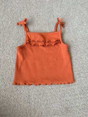 Girls Orange Ribbed Tank Top with Tie Straps